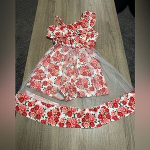 Girls shorts romper with built in short skirt tulle cover